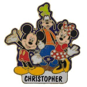 Vintage Disney Pin Mickey Goofy Minnie Personalized "Christopher" Badge